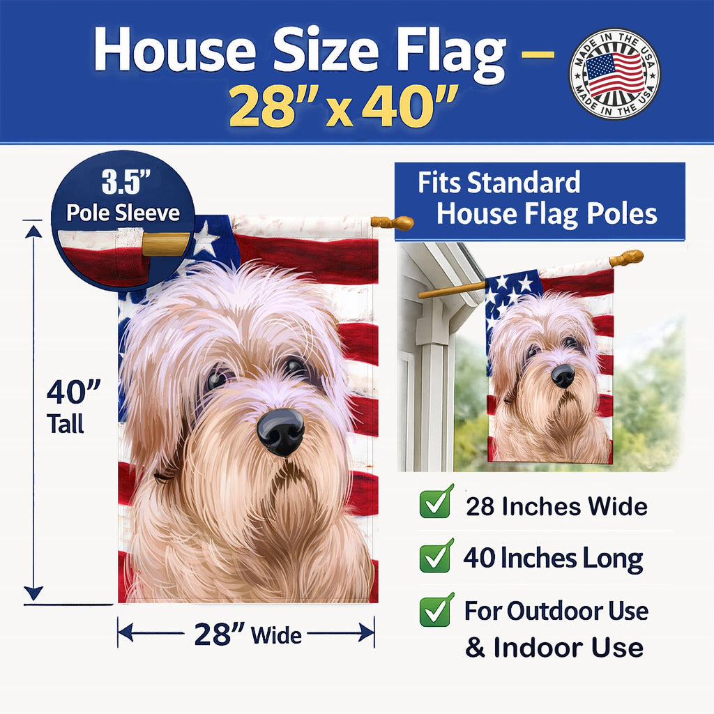 Dutch Smoushond Dog American Flag House Flag 28x40 Porch Sleeve Pole Decorative Outside Yard Banner Artwork Wall Hanging, Polyester