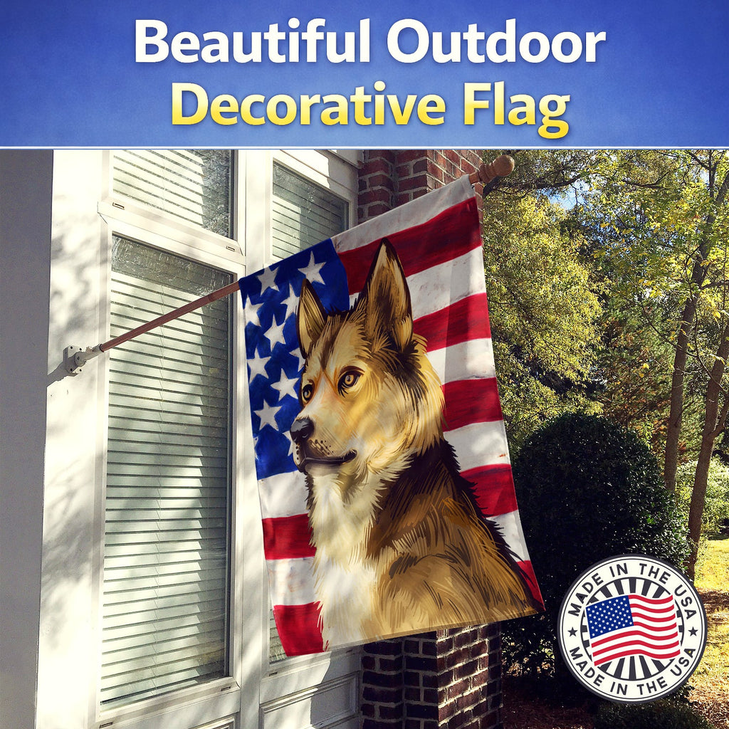 East Siberian Laika Dog American Flag House Flag 28x40 Porch Sleeve Pole Decorative Outside Yard Banner Artwork Wall Hanging, Polyester