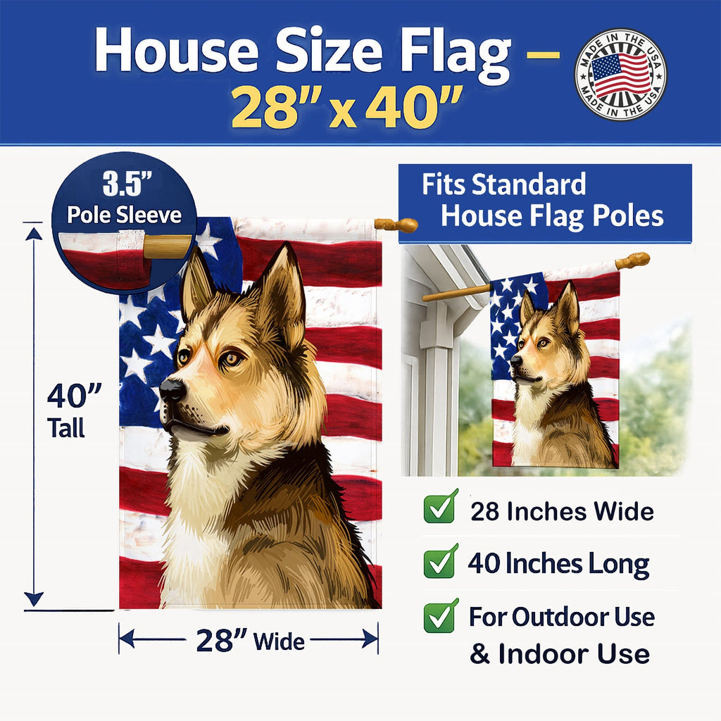 East Siberian Laika Dog American Flag House Flag 28x40 Porch Sleeve Pole Decorative Outside Yard Banner Artwork Wall Hanging, Polyester