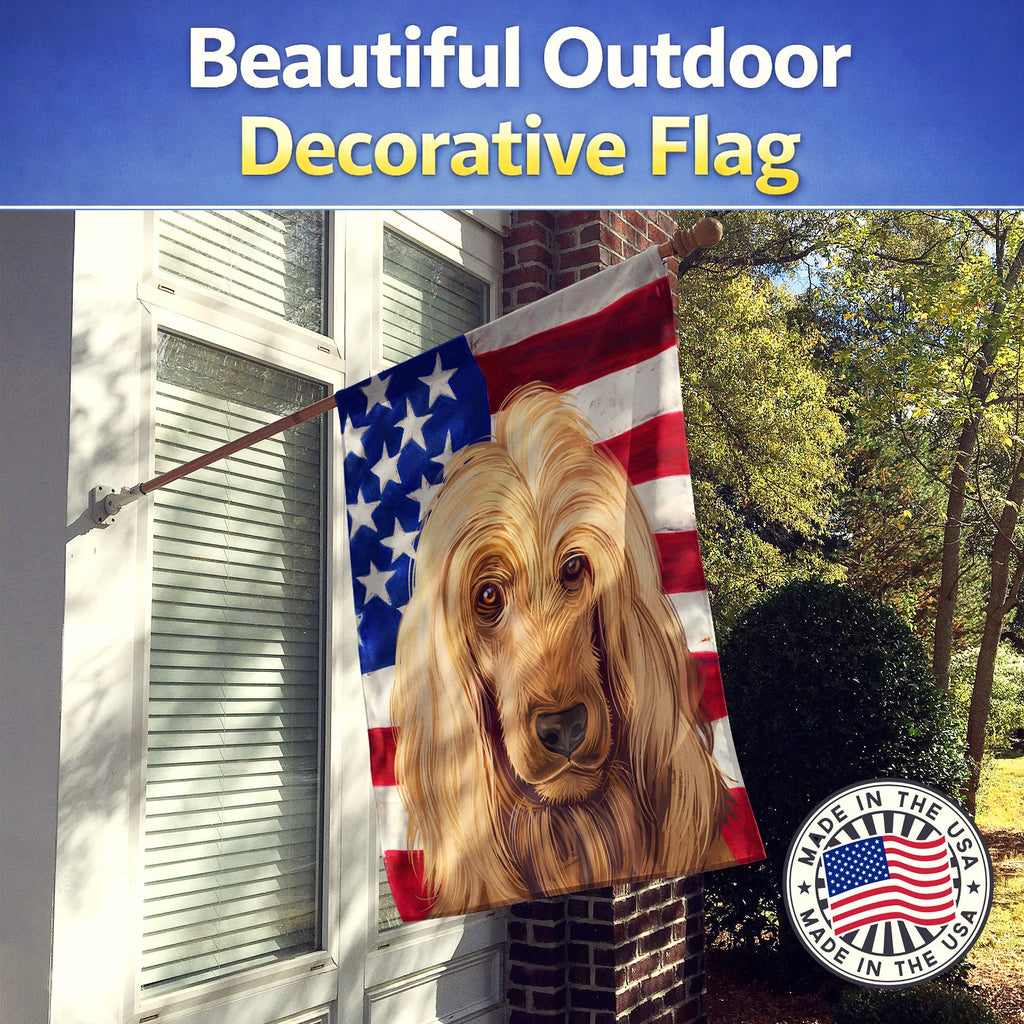 English Cocker Spaniel American Flag House Flag 28x40 Porch Sleeve Pole Decorative Outside Yard Banner Artwork Wall Hanging, Polyester