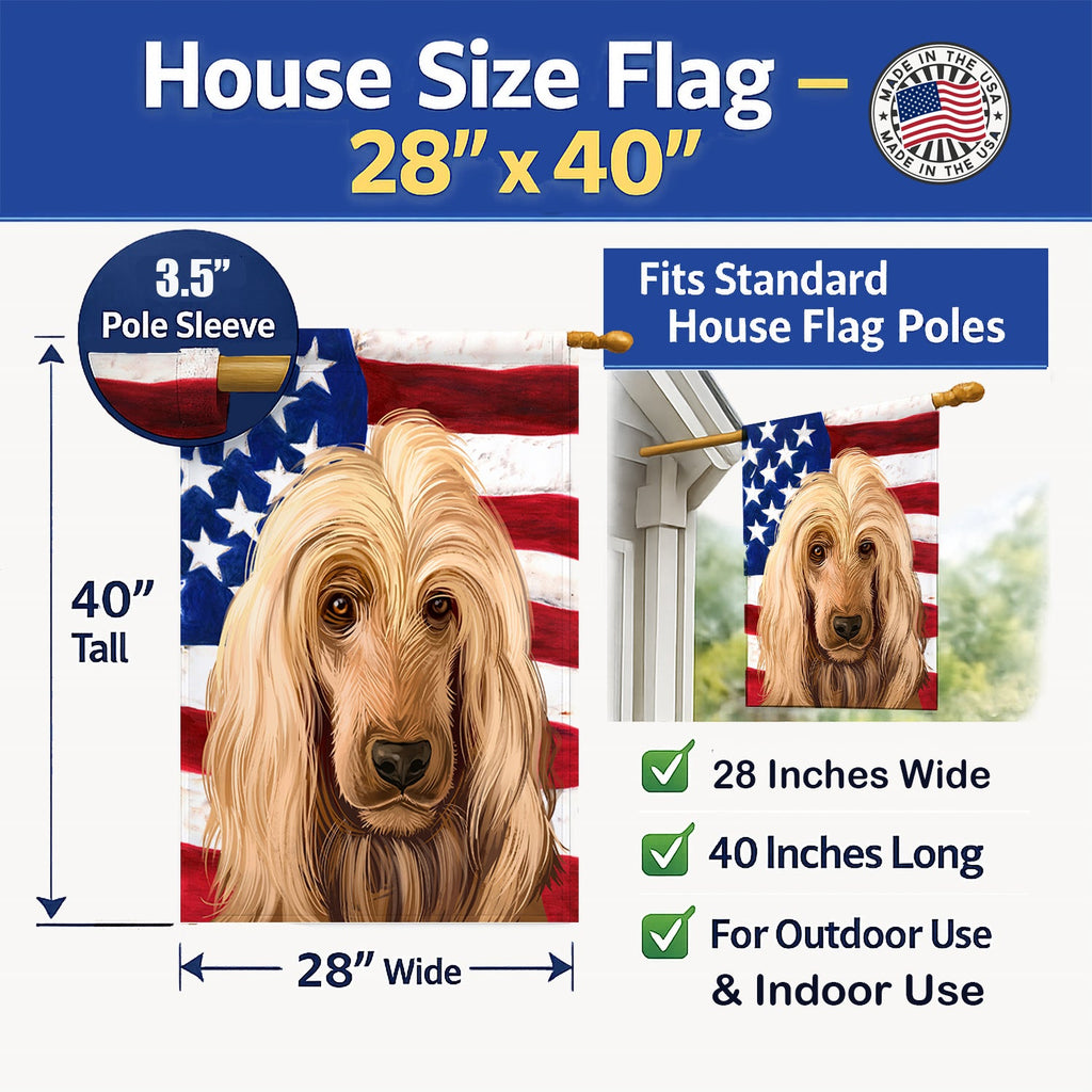 English Cocker Spaniel American Flag House Flag 28x40 Porch Sleeve Pole Decorative Outside Yard Banner Artwork Wall Hanging, Polyester