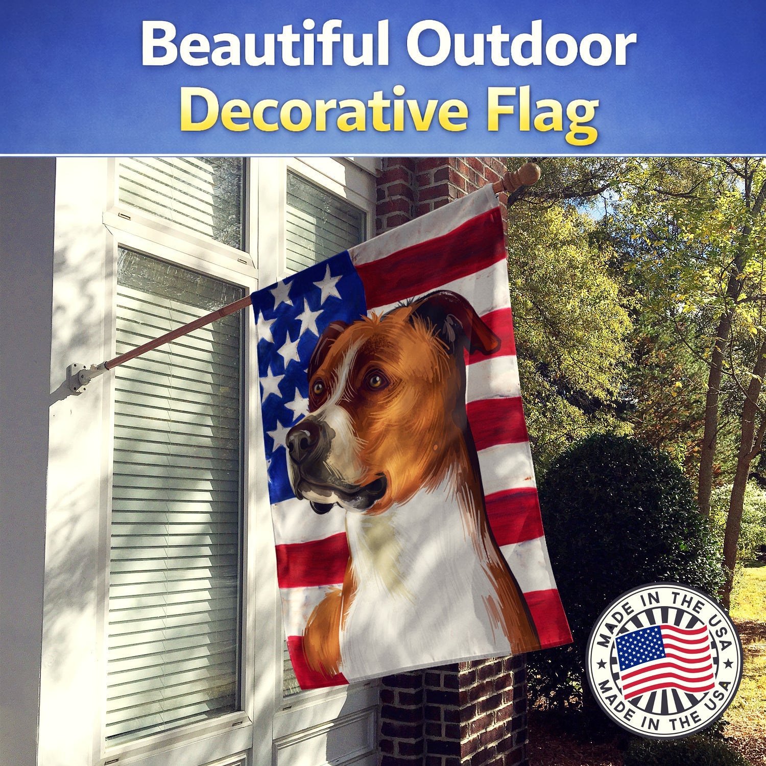 English Foxhound Dog American Flag House Flag 28x40 Porch Sleeve Pole Decorative Outside Yard Banner Artwork Wall Hanging, Polyester