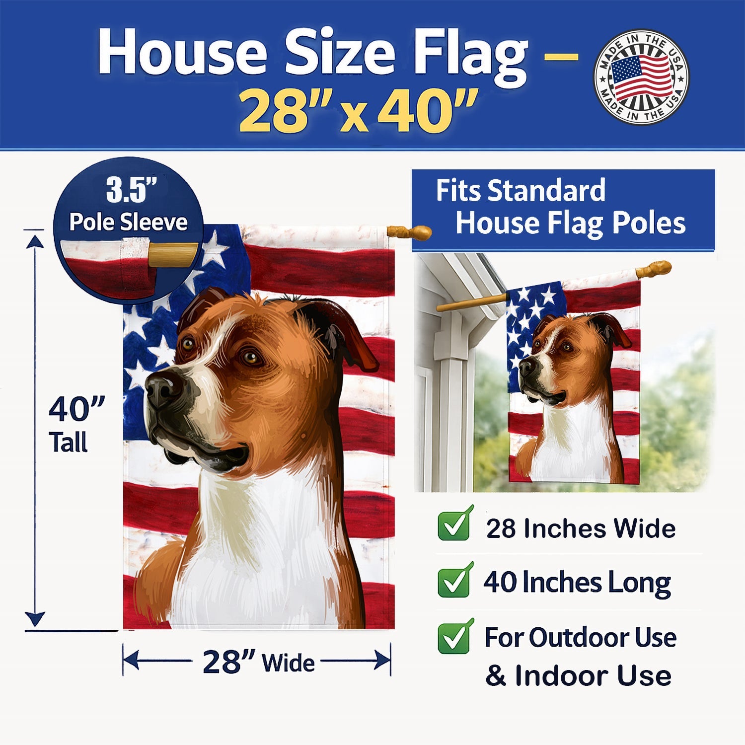 English Foxhound Dog American Flag House Flag 28x40 Porch Sleeve Pole Decorative Outside Yard Banner Artwork Wall Hanging, Polyester