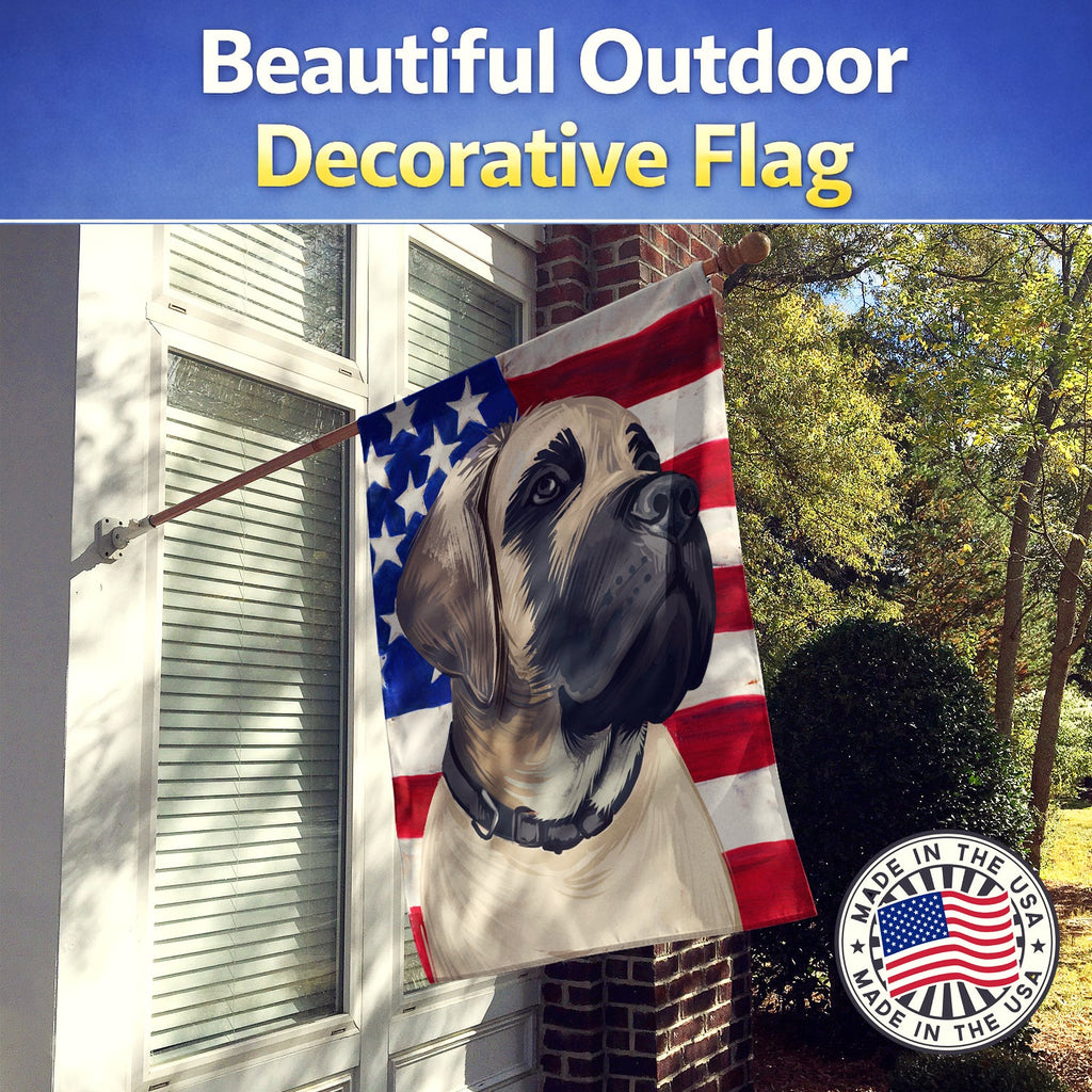 English Mastiff Dog American Flag House Flag 28x40 Porch Sleeve Pole Decorative Outside Yard Banner Artwork Wall Hanging, Polyester