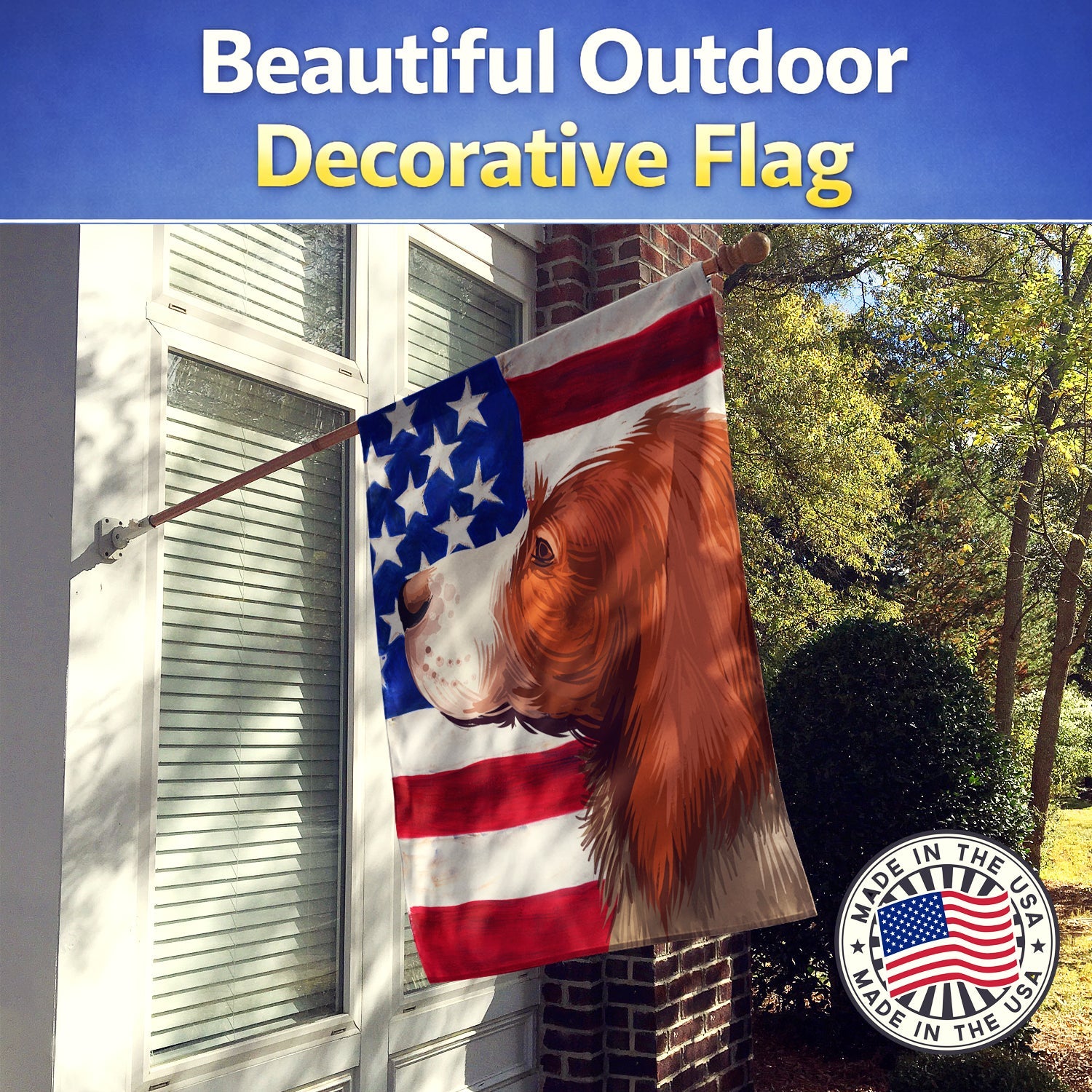 English Setter Dog American Flag House Flag 28x40 Porch Sleeve Pole Decorative Outside Yard Banner Artwork Wall Hanging, Polyester