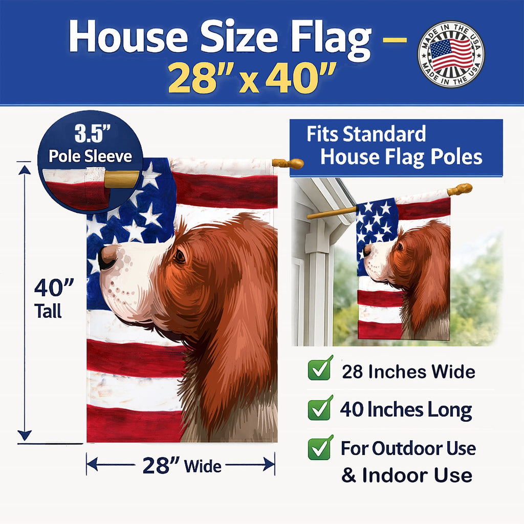 English Setter Dog American Flag House Flag 28x40 Porch Sleeve Pole Decorative Outside Yard Banner Artwork Wall Hanging, Polyester
