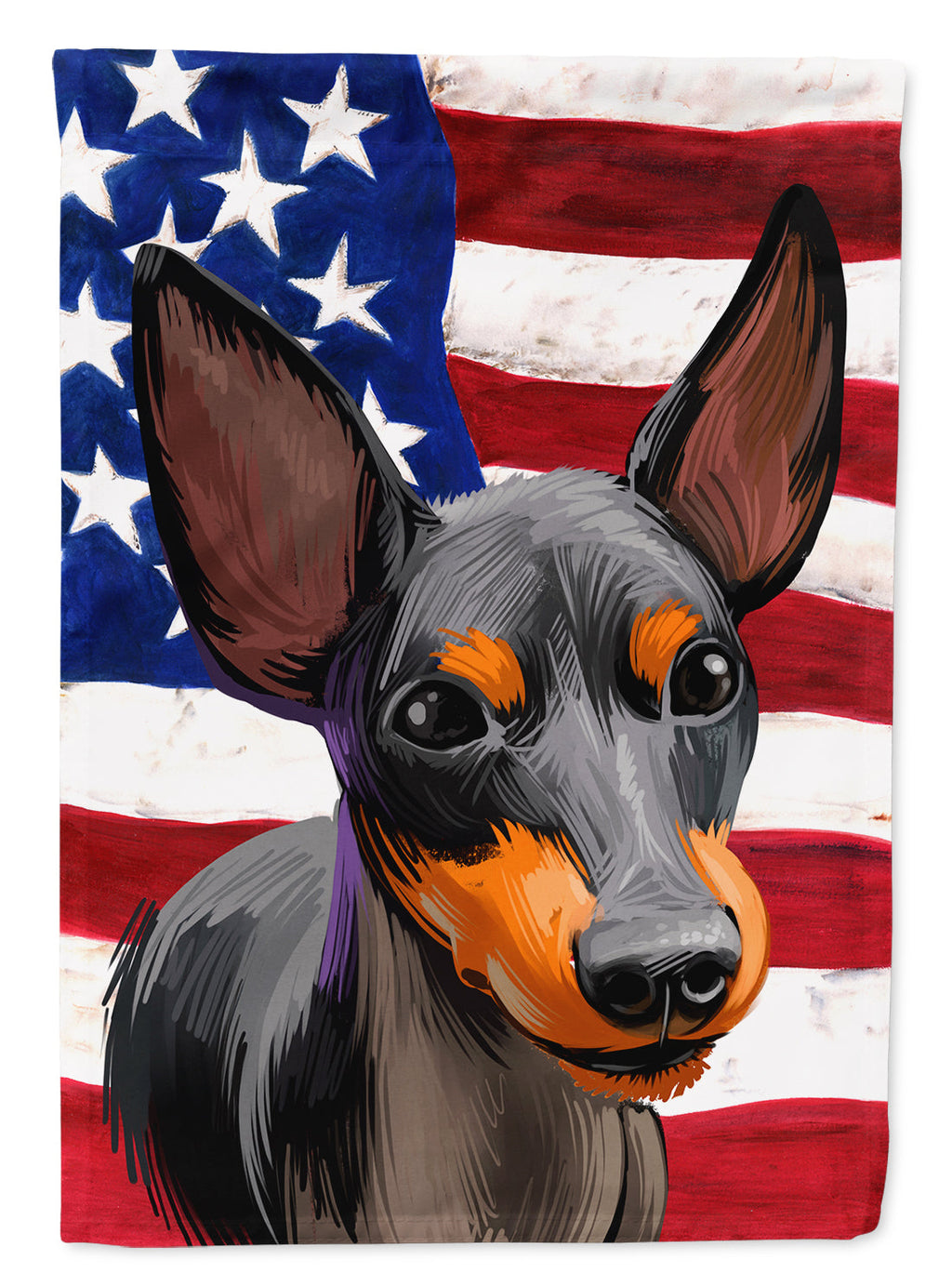 English Toy Terrier American Flag House Flag 28x40 Porch Sleeve Pole Decorative Outside Yard Banner Artwork Wall Hanging, Polyester
