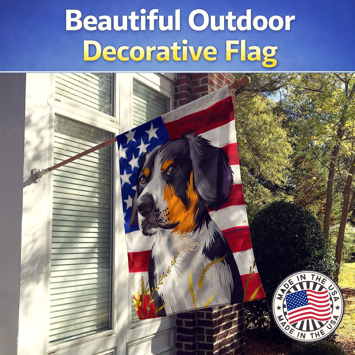 Entlebucher Mountain Dog American Flag House Flag 28x40 Porch Sleeve Pole Decorative Outside Yard Banner Artwork Wall Hanging, Polyester