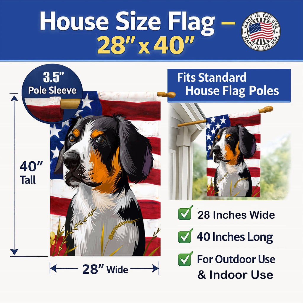 Entlebucher Mountain Dog American Flag House Flag 28x40 Porch Sleeve Pole Decorative Outside Yard Banner Artwork Wall Hanging, Polyester