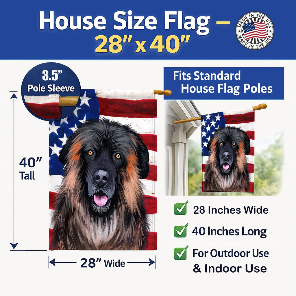 Estrela Mountain Dog American Flag House Flag 28x40 Porch Sleeve Pole Decorative Outside Yard Banner Artwork Wall Hanging, Polyester