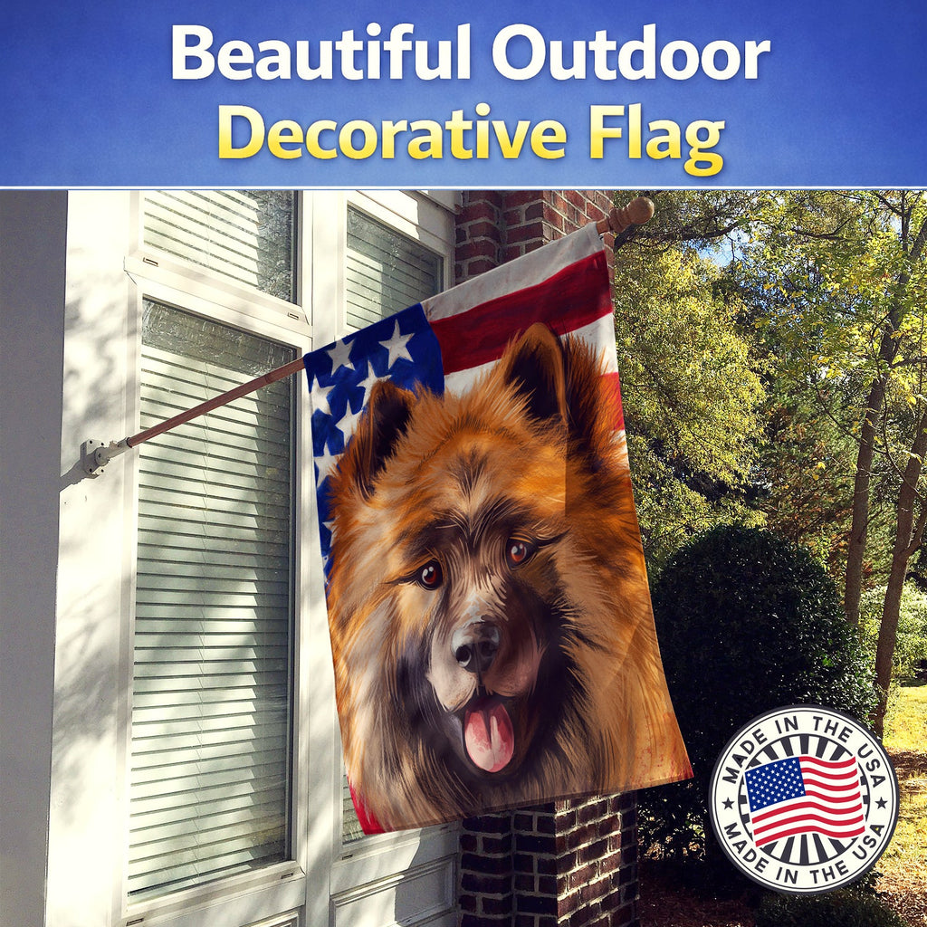 Eurasier Dog American Flag House Flag 28x40 Porch Sleeve Pole Decorative Outside Yard Banner Artwork Wall Hanging, Polyester