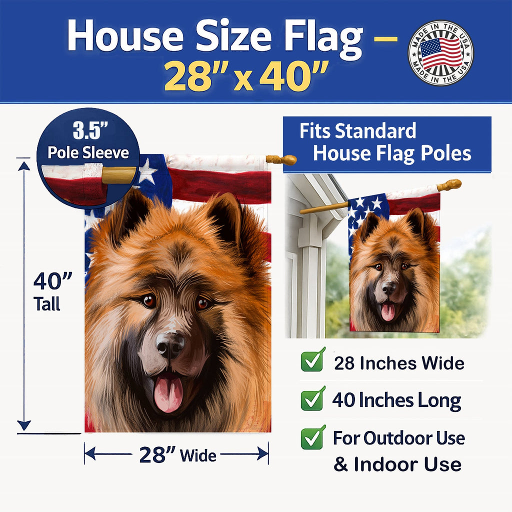 Eurasier Dog American Flag House Flag 28x40 Porch Sleeve Pole Decorative Outside Yard Banner Artwork Wall Hanging, Polyester