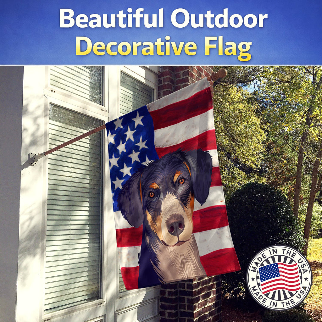 Eurohound Dog American Flag House Flag 28x40 Porch Sleeve Pole Decorative Outside Yard Banner Artwork Wall Hanging, Polyester