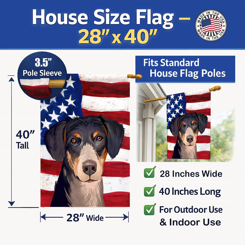 Eurohound Dog American Flag House Flag 28x40 Porch Sleeve Pole Decorative Outside Yard Banner Artwork Wall Hanging, Polyester