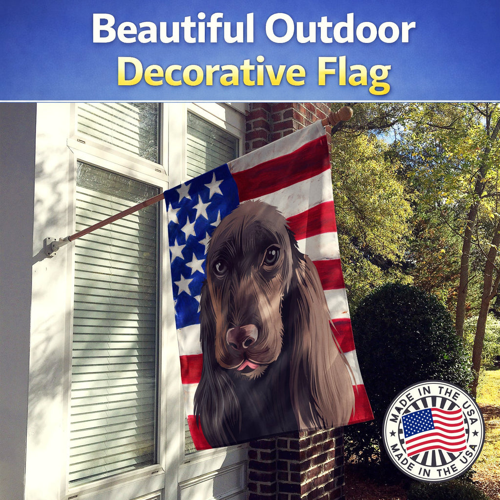 Field Spaniel Dog American Flag House Flag 28x40 Porch Sleeve Pole Decorative Outside Yard Banner Artwork Wall Hanging, Polyester