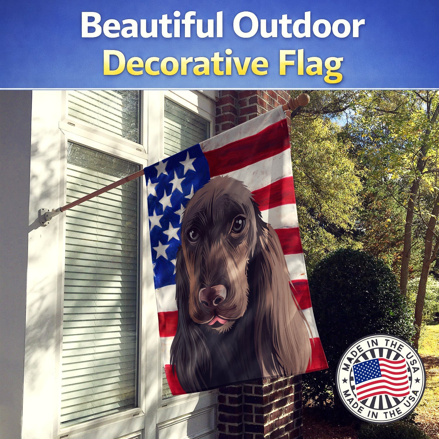 Field Spaniel Dog American Flag House Flag 28x40 Porch Sleeve Pole Decorative Outside Yard Banner Artwork Wall Hanging, Polyester