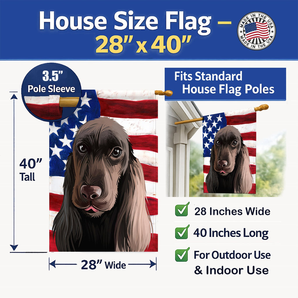 Field Spaniel Dog American Flag House Flag 28x40 Porch Sleeve Pole Decorative Outside Yard Banner Artwork Wall Hanging, Polyester
