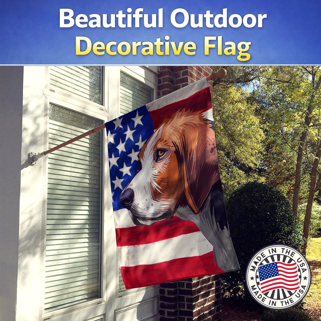 Finnish hound Dog American Flag House Flag 28x40 Porch Sleeve Pole Decorative Outside Yard Banner Artwork Wall Hanging, Polyester