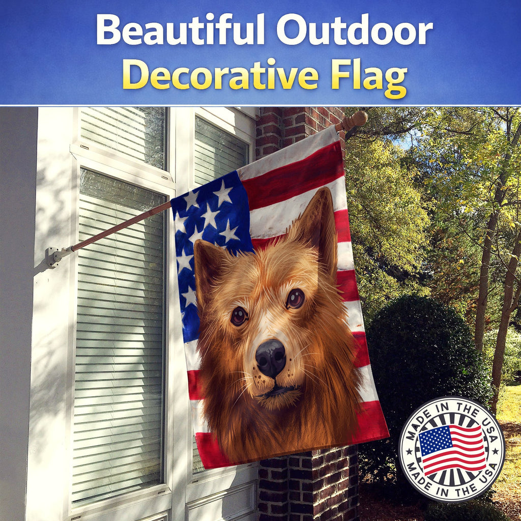 Finnish Spitz Dog American Flag House Flag 28x40 Porch Sleeve Pole Decorative Outside Yard Banner Artwork Wall Hanging, Polyester