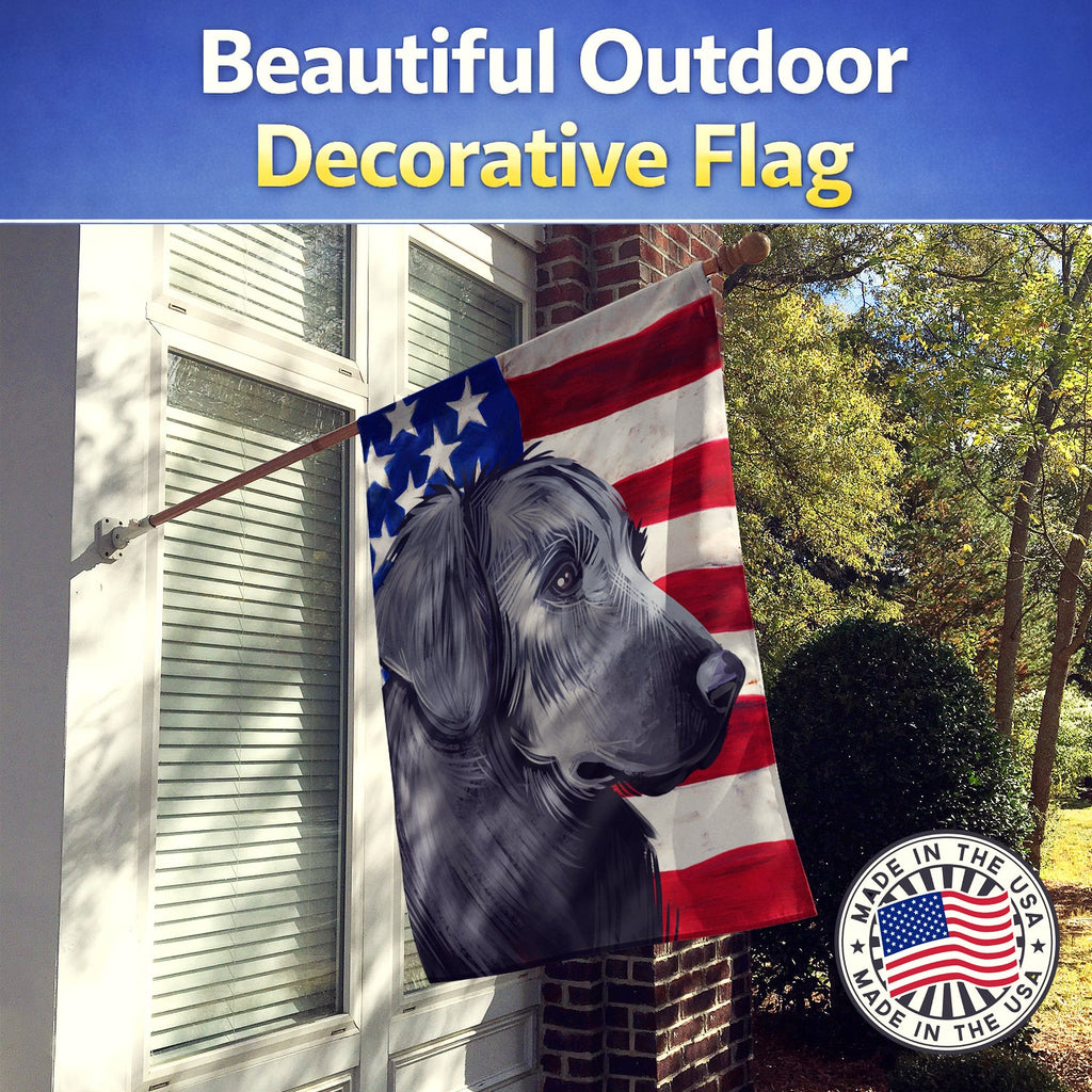 Flat-Coated Retriever American Flag House Flag 28x40 Porch Sleeve Pole Decorative Outside Yard Banner Artwork Wall Hanging, Polyester