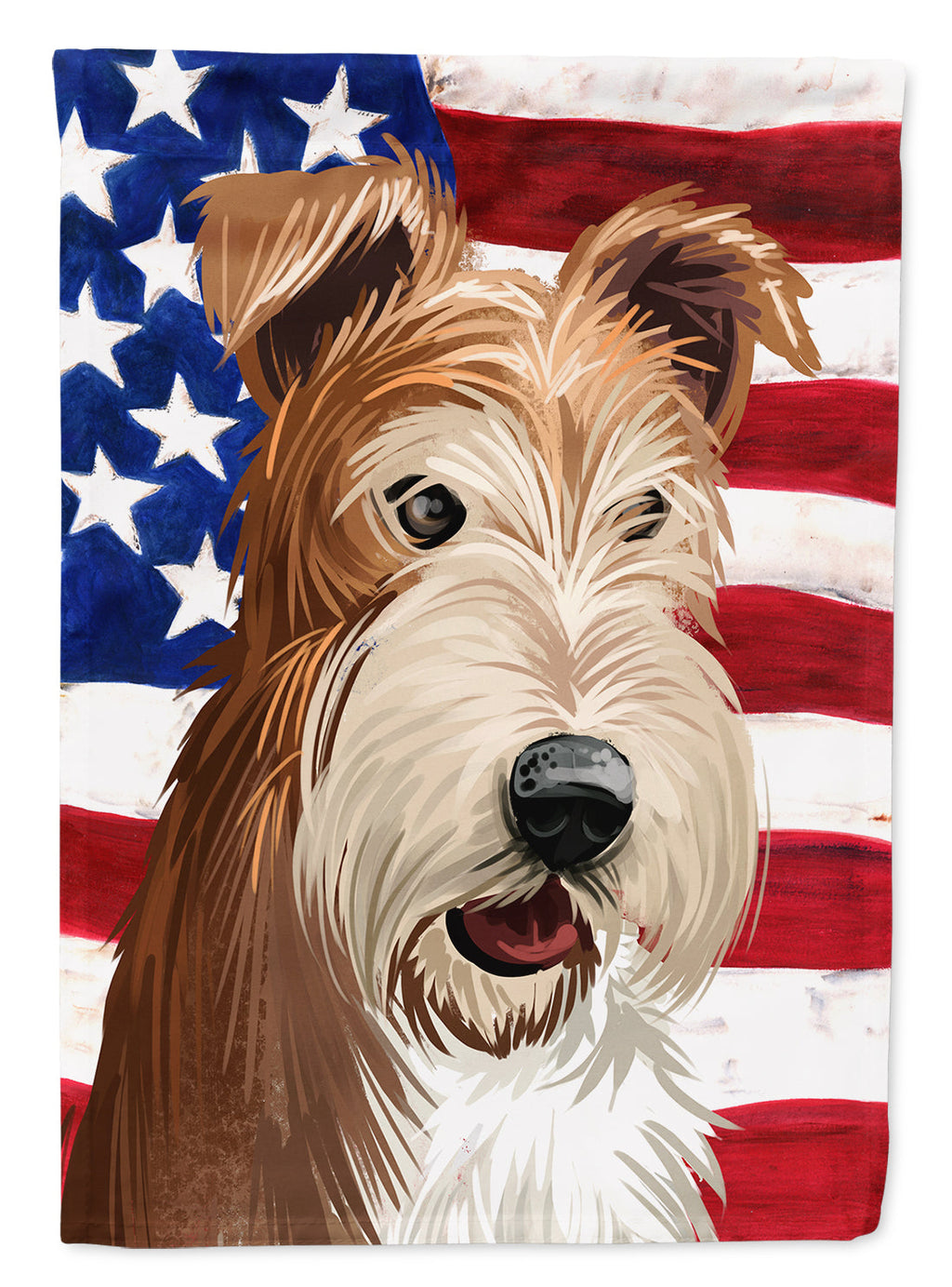Fox Terrier Wire Dog American Flag House Flag 28x40 Porch Sleeve Pole Decorative Outside Yard Banner Artwork Wall Hanging, Polyester