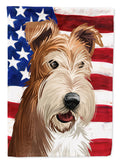 Fox Terrier Wire Dog American Flag House Flag 28x40 Porch Sleeve Pole Decorative Outside Yard Banner Artwork Wall Hanging, Polyester