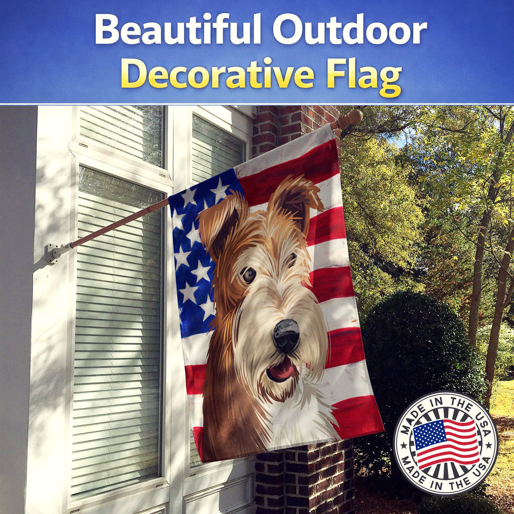 Fox Terrier Wire Dog American Flag House Flag 28x40 Porch Sleeve Pole Decorative Outside Yard Banner Artwork Wall Hanging, Polyester