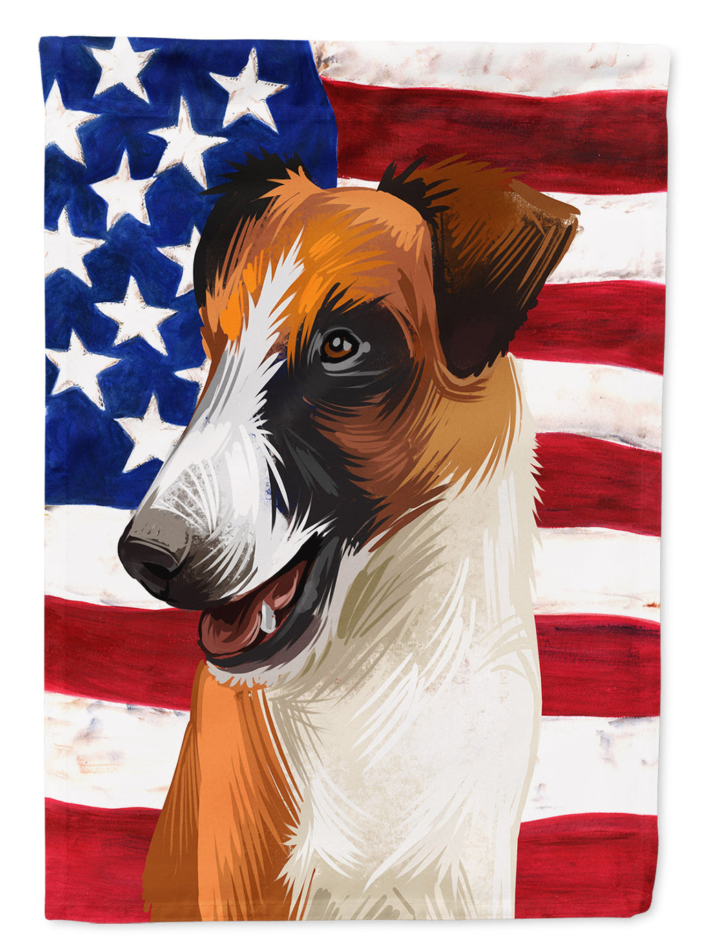 Fox Terrier Smooth Dog American Flag House Flag 28x40 Porch Sleeve Pole Decorative Outside Yard Banner Artwork Wall Hanging, Polyester