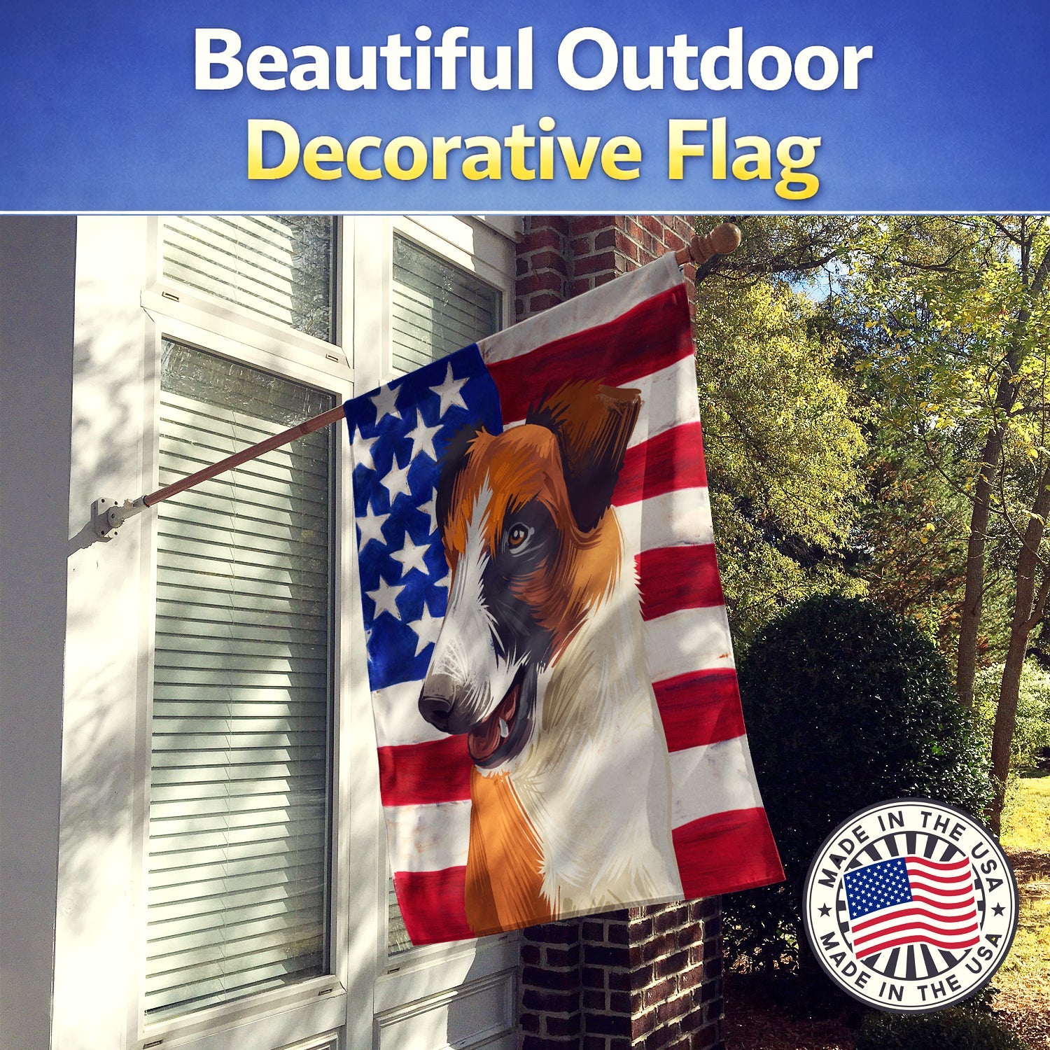 Fox Terrier Smooth Dog American Flag House Flag 28x40 Porch Sleeve Pole Decorative Outside Yard Banner Artwork Wall Hanging, Polyester