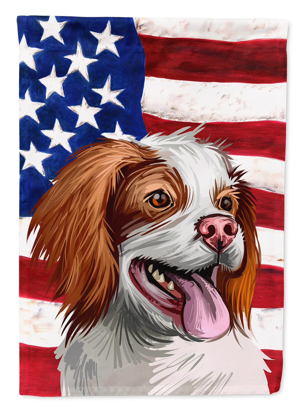 French Brittany Dog American Flag House Flag 28x40 Porch Sleeve Pole Decorative Outside Yard Banner Artwork Wall Hanging, Polyester