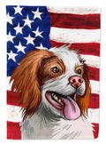 French Brittany Dog American Flag House Flag 28x40 Porch Sleeve Pole Decorative Outside Yard Banner Artwork Wall Hanging, Polyester