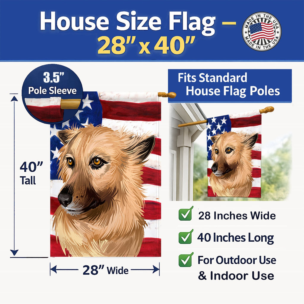 Garafian Shepherd Dog American Flag House Flag 28x40 Porch Sleeve Pole Decorative Outside Yard Banner Artwork Wall Hanging, Polyester