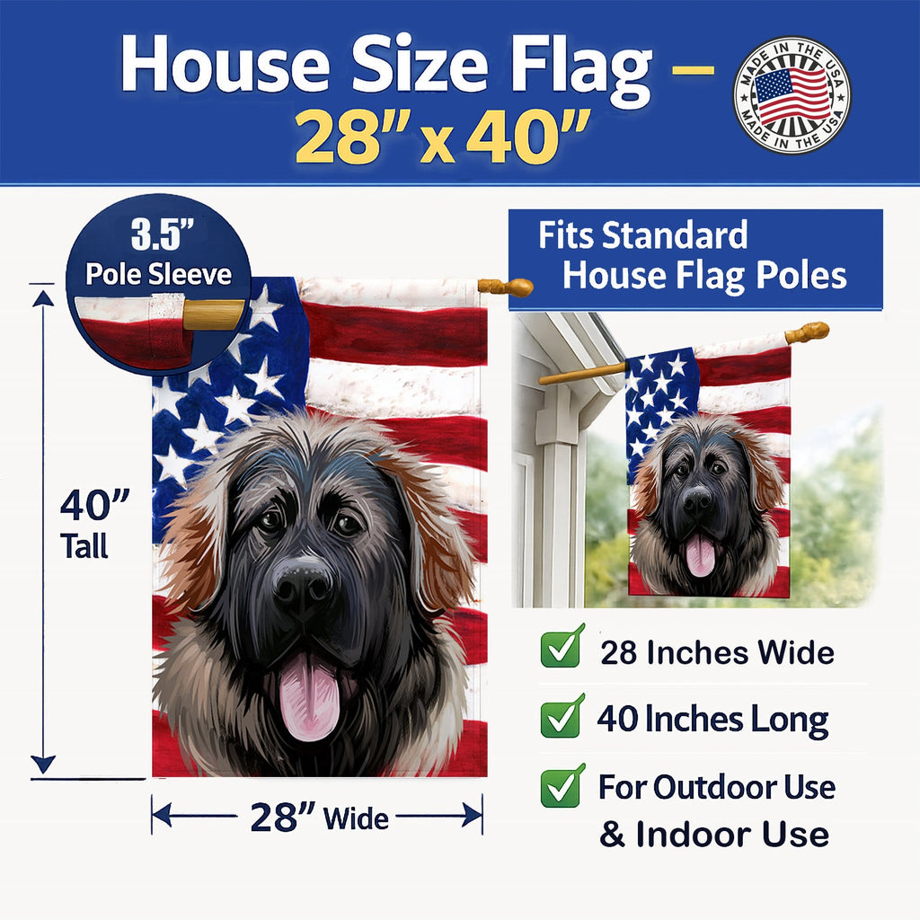 Georgian Shepherd Dog American Flag House Flag 28x40 Porch Sleeve Pole Decorative Outside Yard Banner Artwork Wall Hanging, Polyester