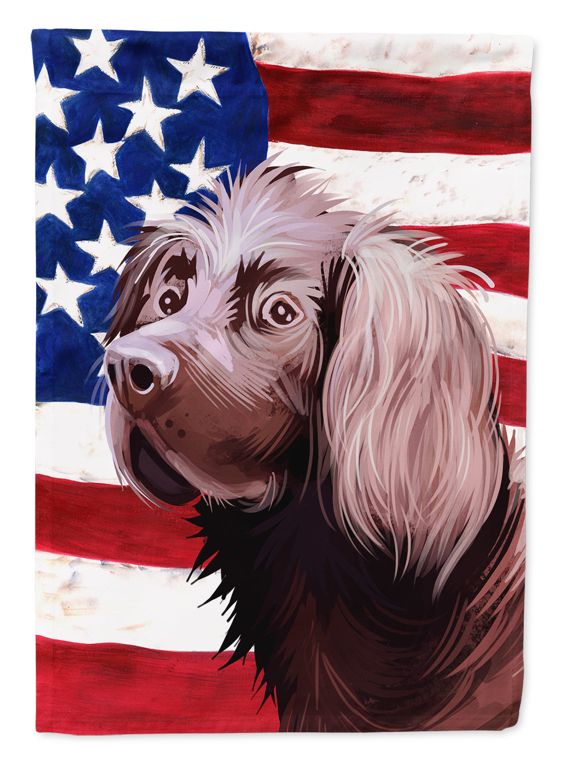 German Longhaired Pointer American Flag House Flag 28x40 Porch Sleeve Pole Decorative Outside Yard Banner Artwork Wall Hanging, Polyester