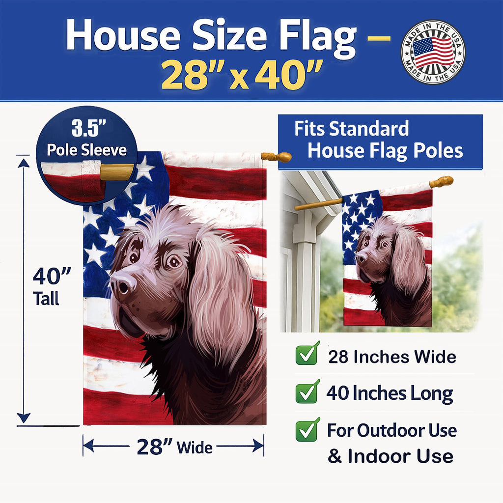 German Longhaired Pointer American Flag House Flag 28x40 Porch Sleeve Pole Decorative Outside Yard Banner Artwork Wall Hanging, Polyester
