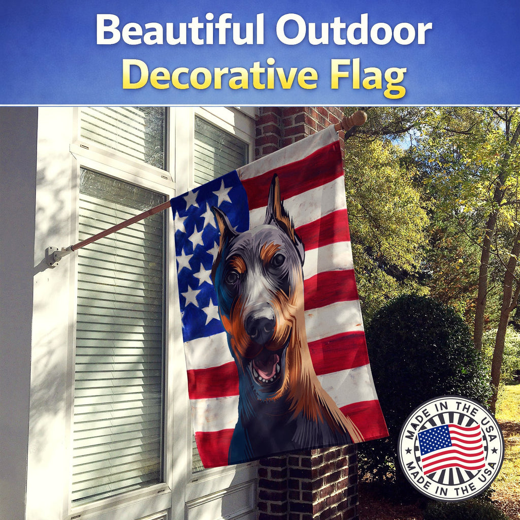 German Pinscher Dog American Flag House Flag 28x40 Porch Sleeve Pole Decorative Outside Yard Banner Artwork Wall Hanging, Polyester