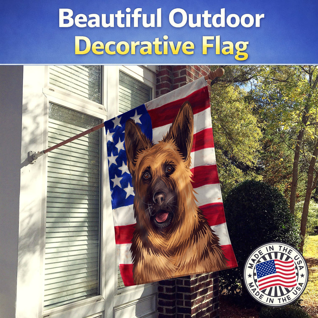German Shepherd Dog American Flag House Flag 28x40 Porch Sleeve Pole Decorative Outside Yard Banner Artwork Wall Hanging, Polyester