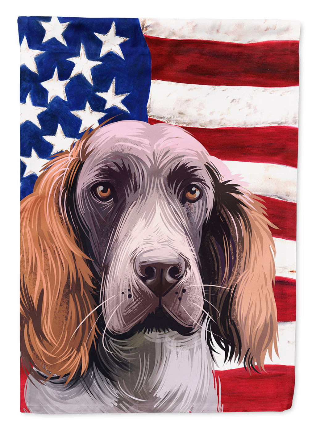 German Spaniel Dog American Flag House Flag 28x40 Porch Sleeve Pole Decorative Outside Yard Banner Artwork Wall Hanging, Polyester