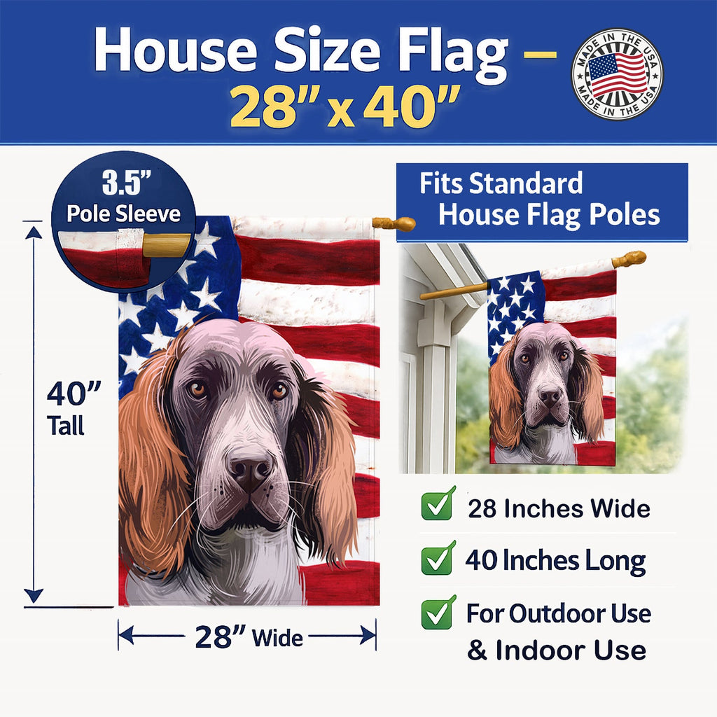 German Spaniel Dog American Flag House Flag 28x40 Porch Sleeve Pole Decorative Outside Yard Banner Artwork Wall Hanging, Polyester