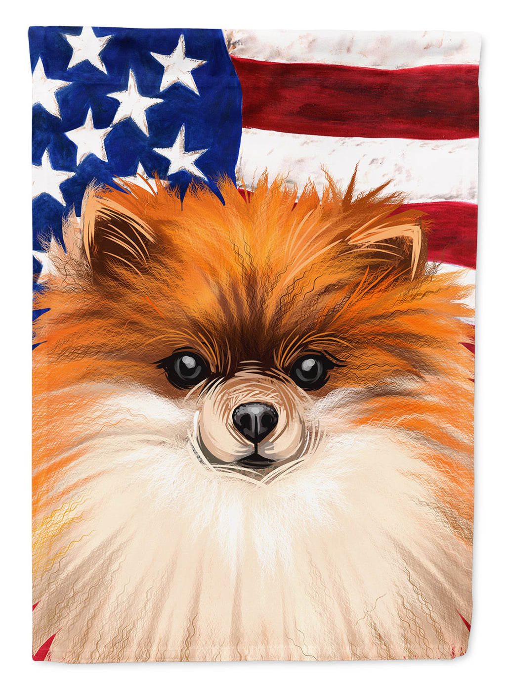 German Spitz Dog American Flag House Flag 28x40 Porch Sleeve Pole Decorative Outside Yard Banner Artwork Wall Hanging, Polyester