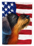 German Wirehaired Pointer American Flag House Flag 28x40 Porch Sleeve Pole Decorative Outside Yard Banner Artwork Wall Hanging, Polyester