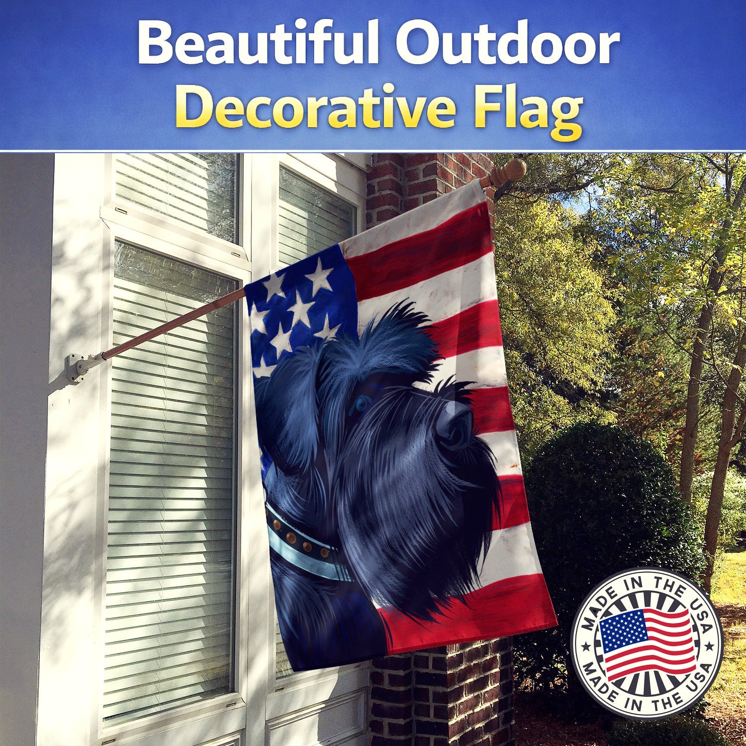 Giant Schnauzer Dog American Flag House Flag 28x40 Porch Sleeve Pole Decorative Outside Yard Banner Artwork Wall Hanging, Polyester