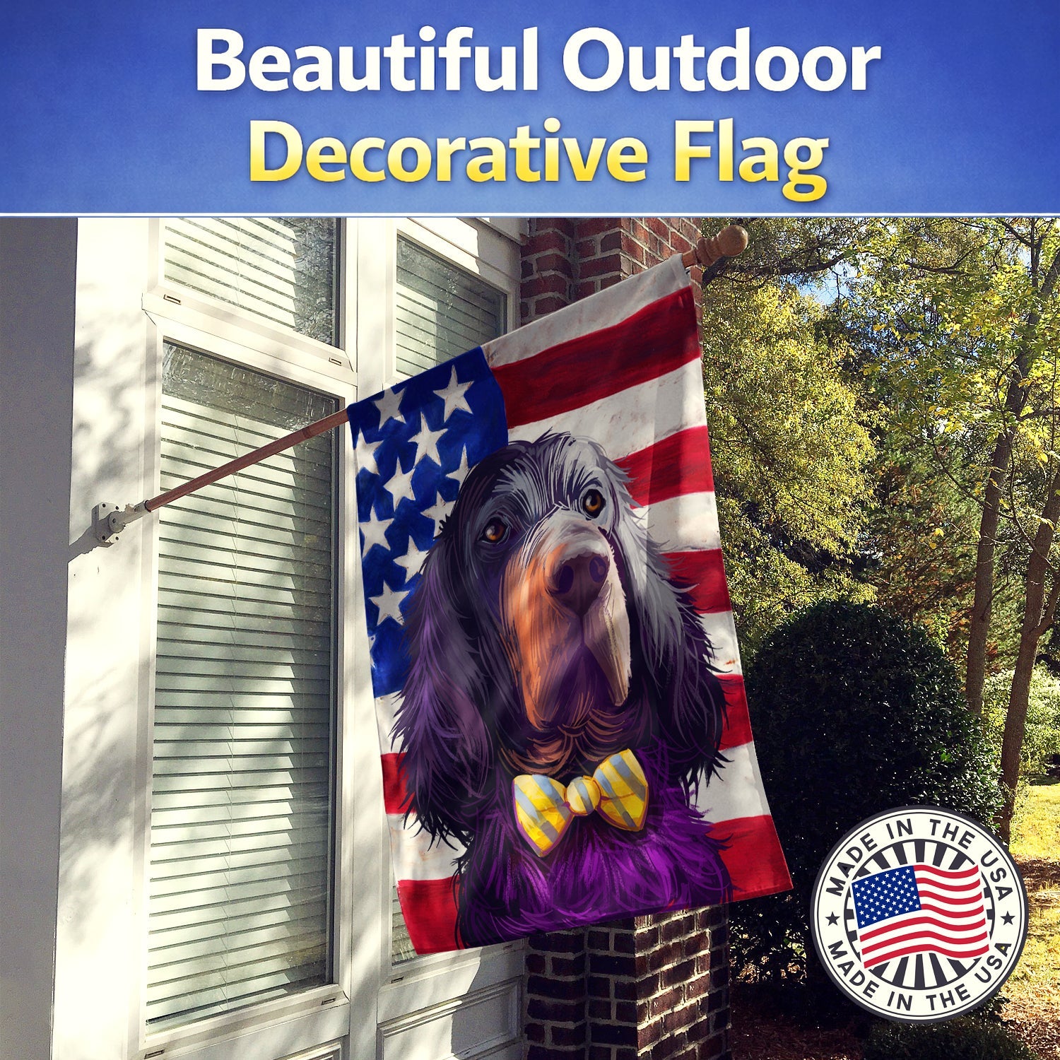 Gordon Setter Dog American Flag House Flag 28x40 Porch Sleeve Pole Decorative Outside Yard Banner Artwork Wall Hanging, Polyester