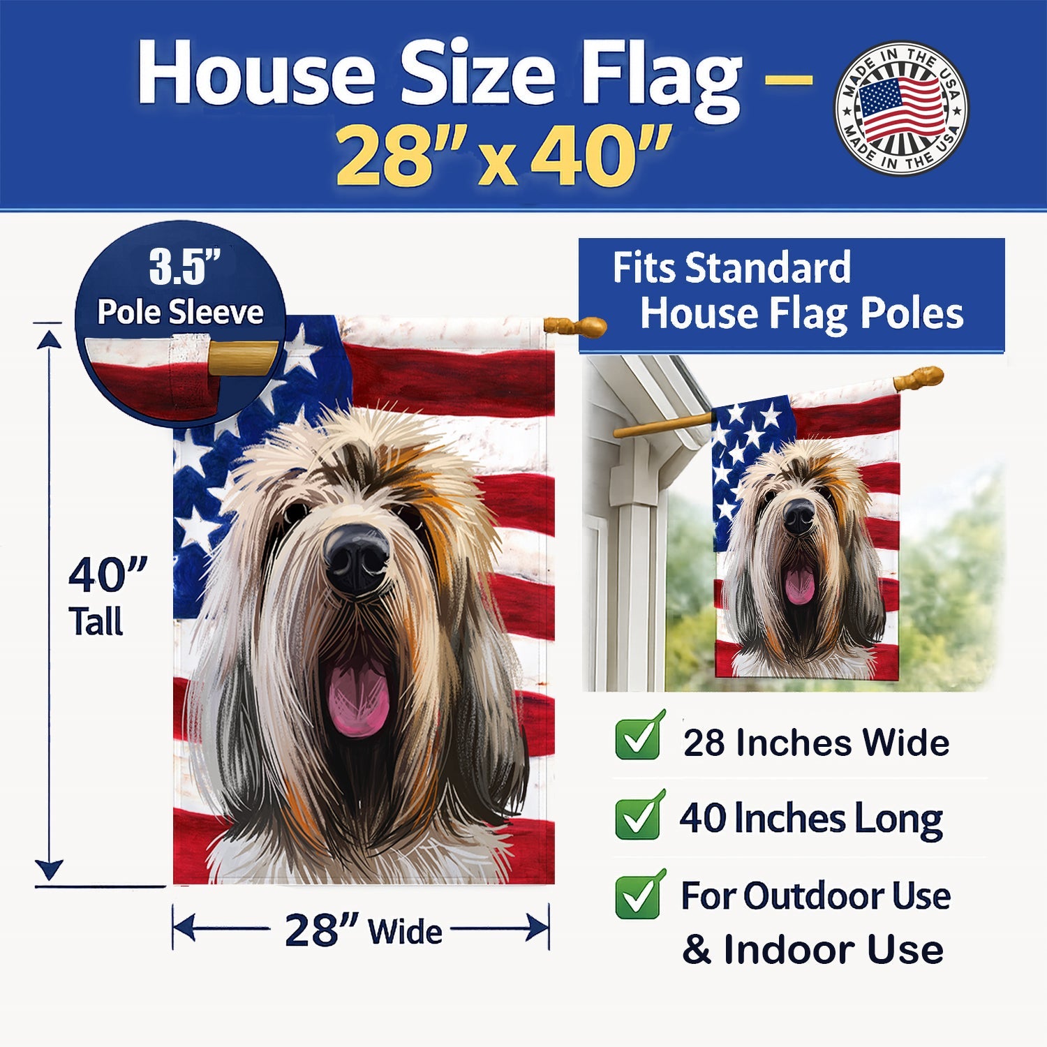 Grand Griffon Vendeen Dog American Flag House Flag 28x40 Porch Sleeve Pole Decorative Outside Yard Banner Artwork Wall Hanging, Polyester