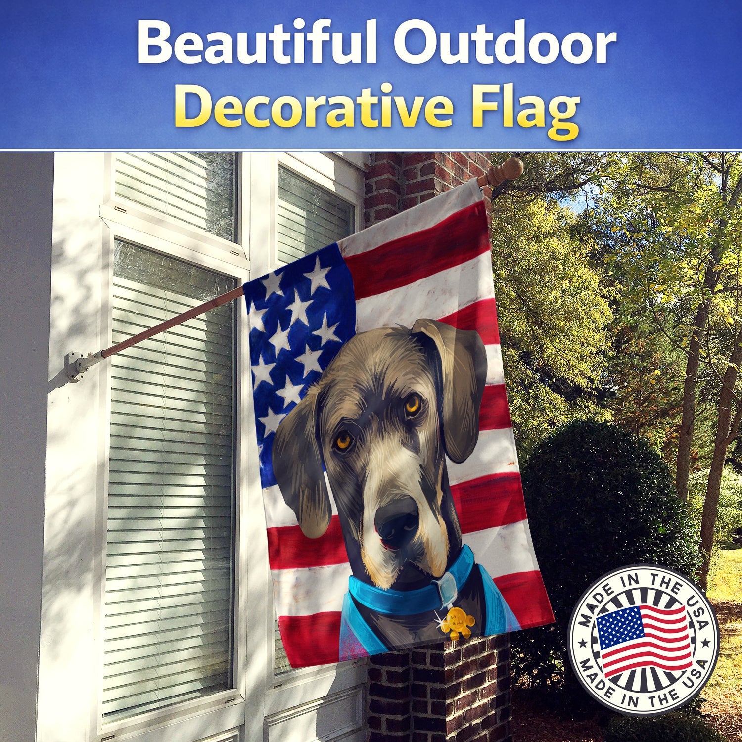 Great Dane Dog American Flag House Flag 28x40 Porch Sleeve Pole Decorative Outside Yard Banner Artwork Wall Hanging, Polyester