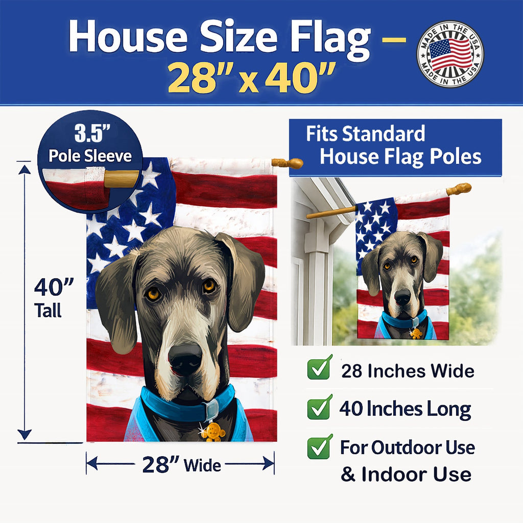 Great Dane Dog American Flag House Flag 28x40 Porch Sleeve Pole Decorative Outside Yard Banner Artwork Wall Hanging, Polyester