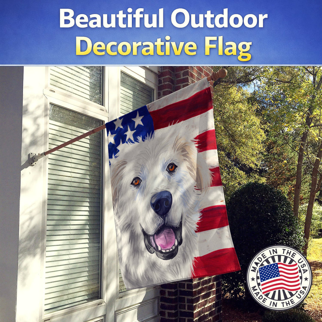 Great Pyrenees Dog American Flag House Flag 28x40 Porch Sleeve Pole Decorative Outside Yard Banner Artwork Wall Hanging, Polyester