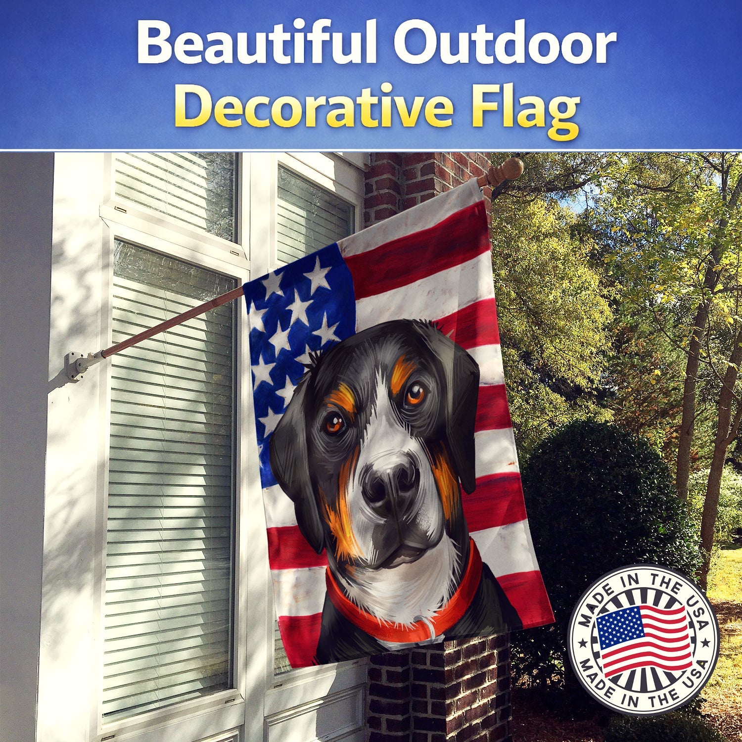 Greater Swiss Mountain Dog American Flag House Flag 28x40 Porch Sleeve Pole Decorative Outside Yard Banner Artwork Wall Hanging, Polyester