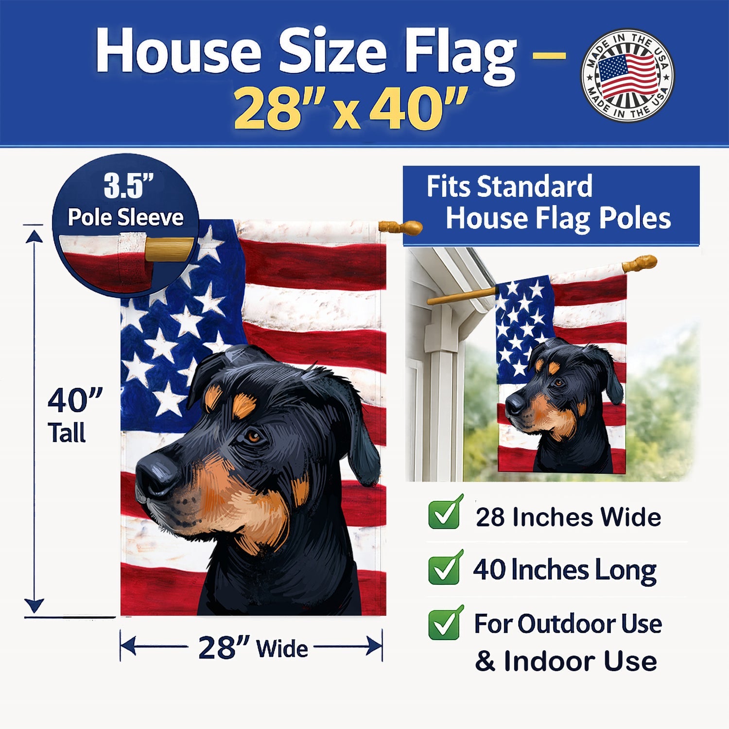 Greek Harehound Dog American Flag House Flag 28x40 Porch Sleeve Pole Decorative Outside Yard Banner Artwork Wall Hanging, Polyester