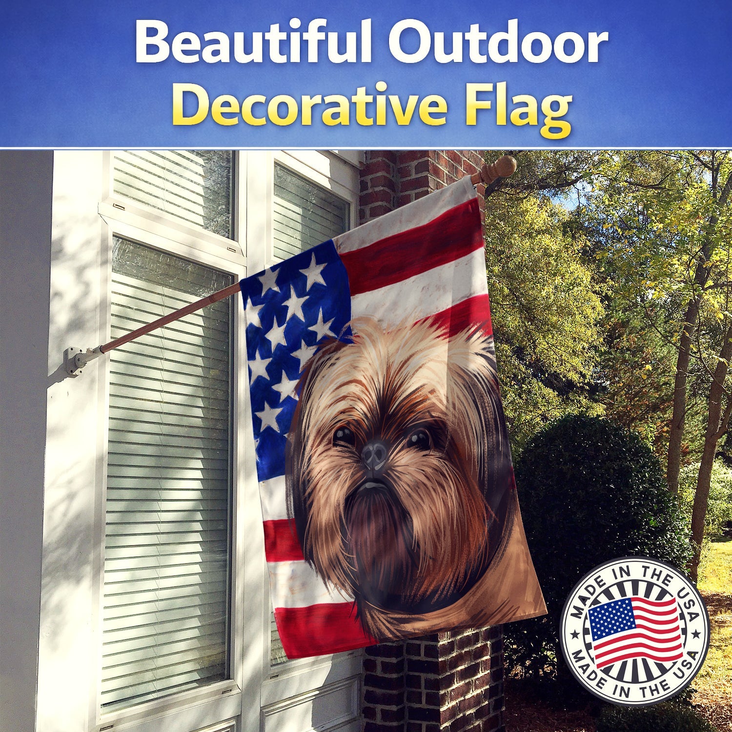 Griffon Bruxellois Dog American Flag House Flag 28x40 Porch Sleeve Pole Decorative Outside Yard Banner Artwork Wall Hanging, Polyester